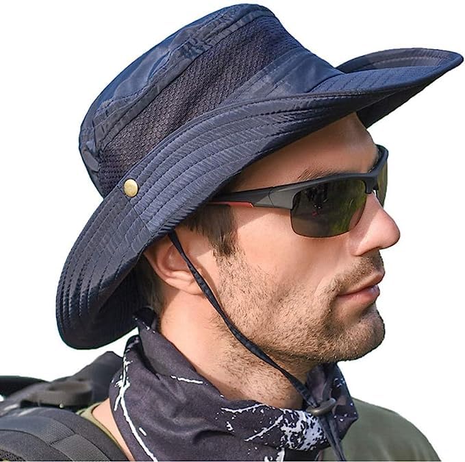 Alexvyan Blue Round Crown Hat Sun Visor Hats For Men Wide Brim Summer Cap For Boys Uv Protection Breathable Casual Beach Hat, Sa