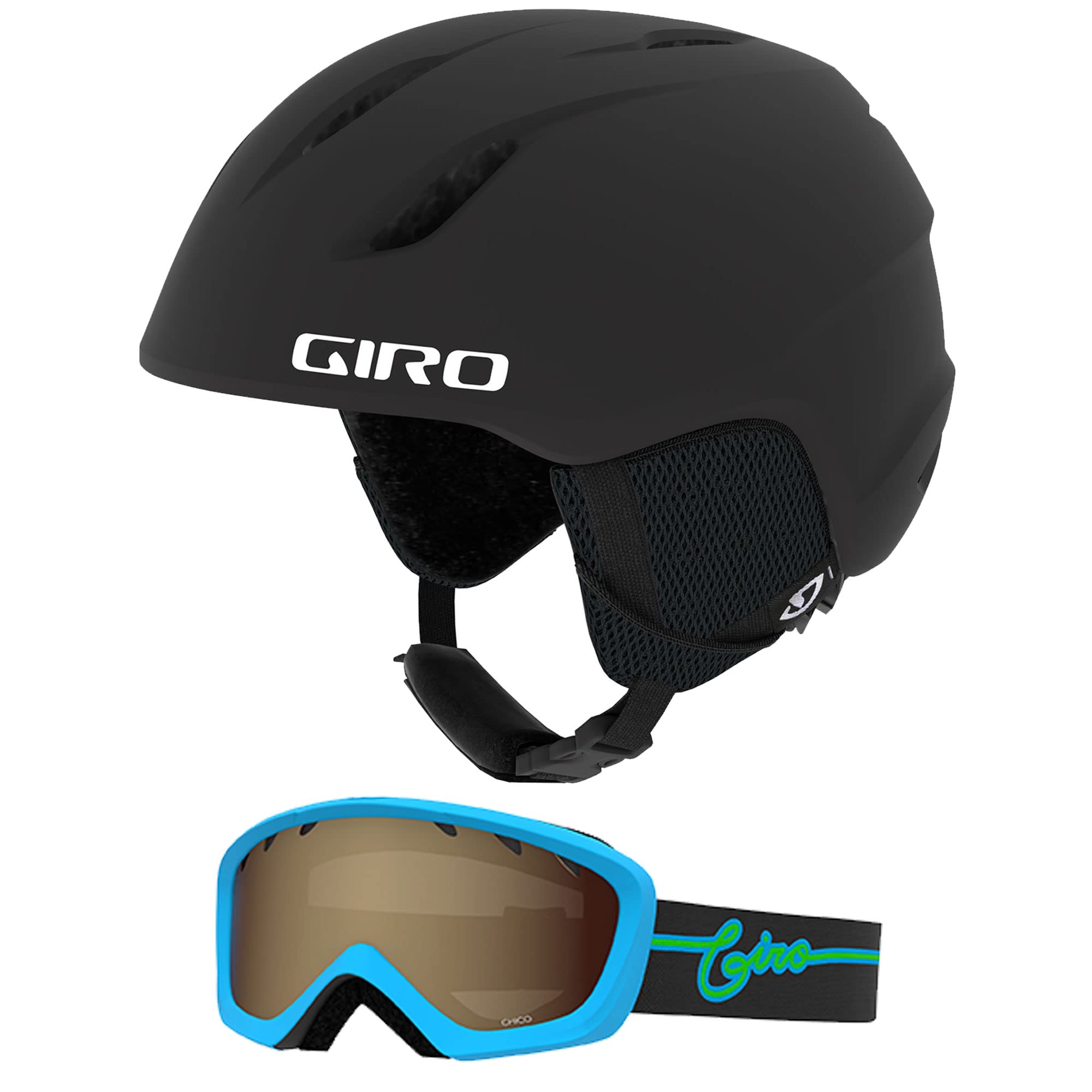 Giro Launch CP Youth Snow Ski Helmet w/Matching Goggles Matte Black/Blue Neon XS (48.5-52cm)
