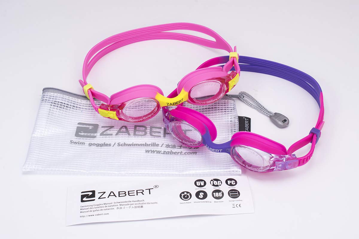 Zabert 2 Pack Girls Swim Goggles, Swimming Goggles For Girl Kids Toddler Youth Junior Children Child Age 3 4 5 6 7 8 9 10 11 12