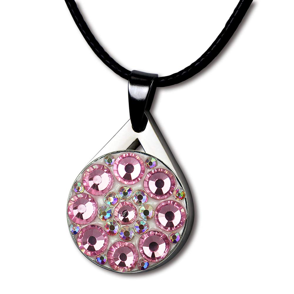 GOLTERS Crystal Golf Balll Markers with Golf Necklace for Lady Golfer (Pink)