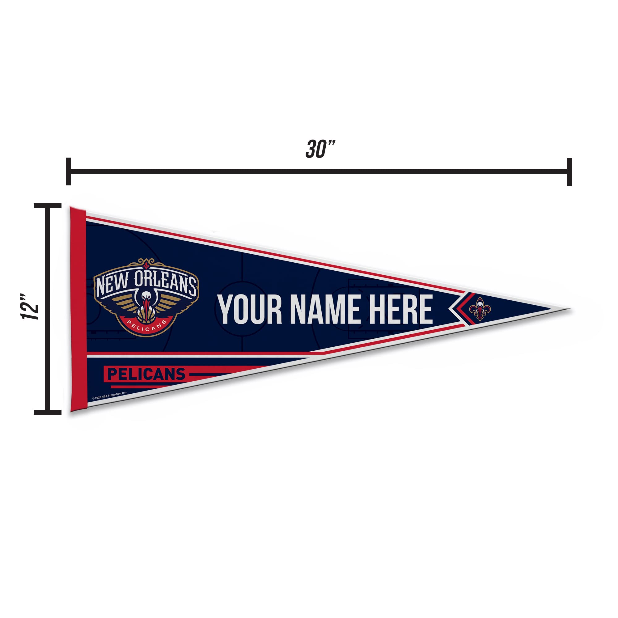 Rico Industries Nba Basketball New Orleans Pelicans Personalized - Custom 12'' X 30'' Soft Felt Pennant - Ez To Hang