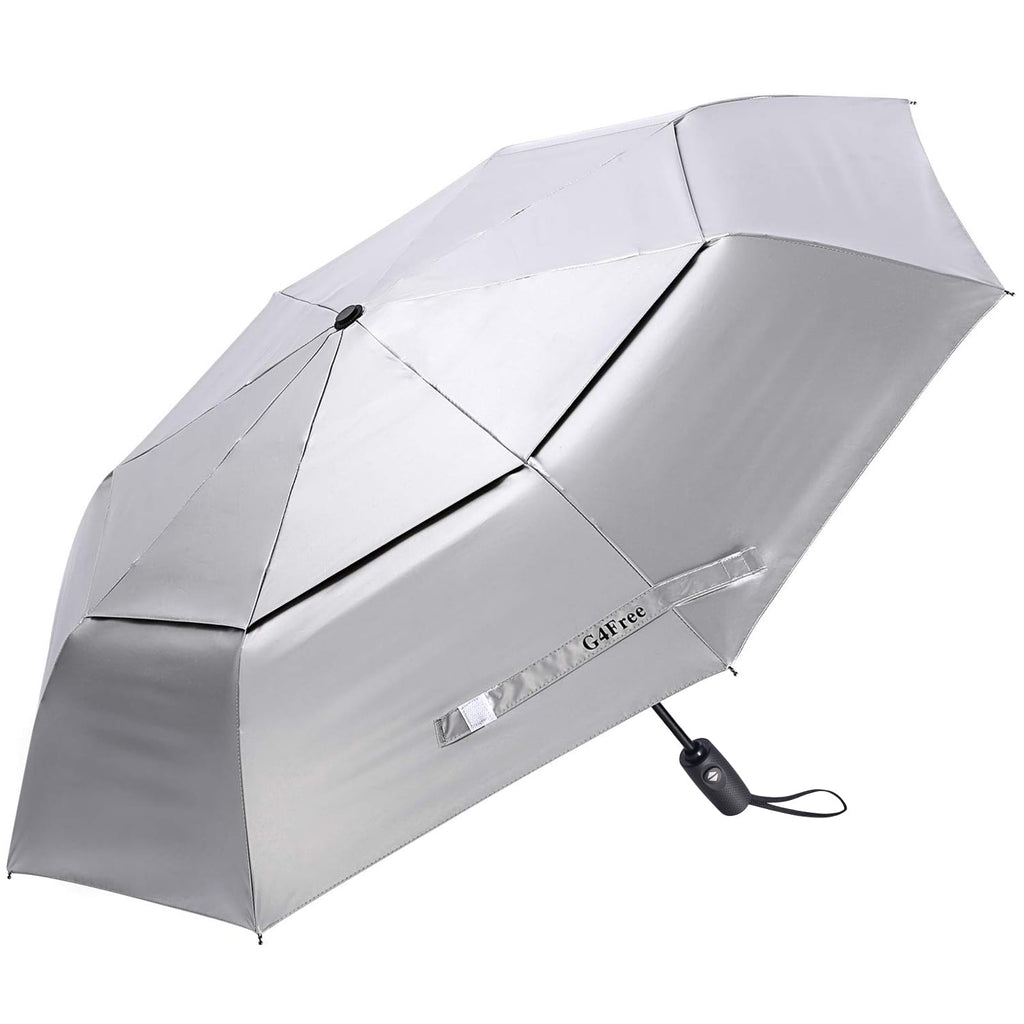 G4Free Upf 50+ Uv Protection Travel Umbrella 46 Inch Windproof Silver Coating Sun Blocking Umbrella (Silver/Black)
