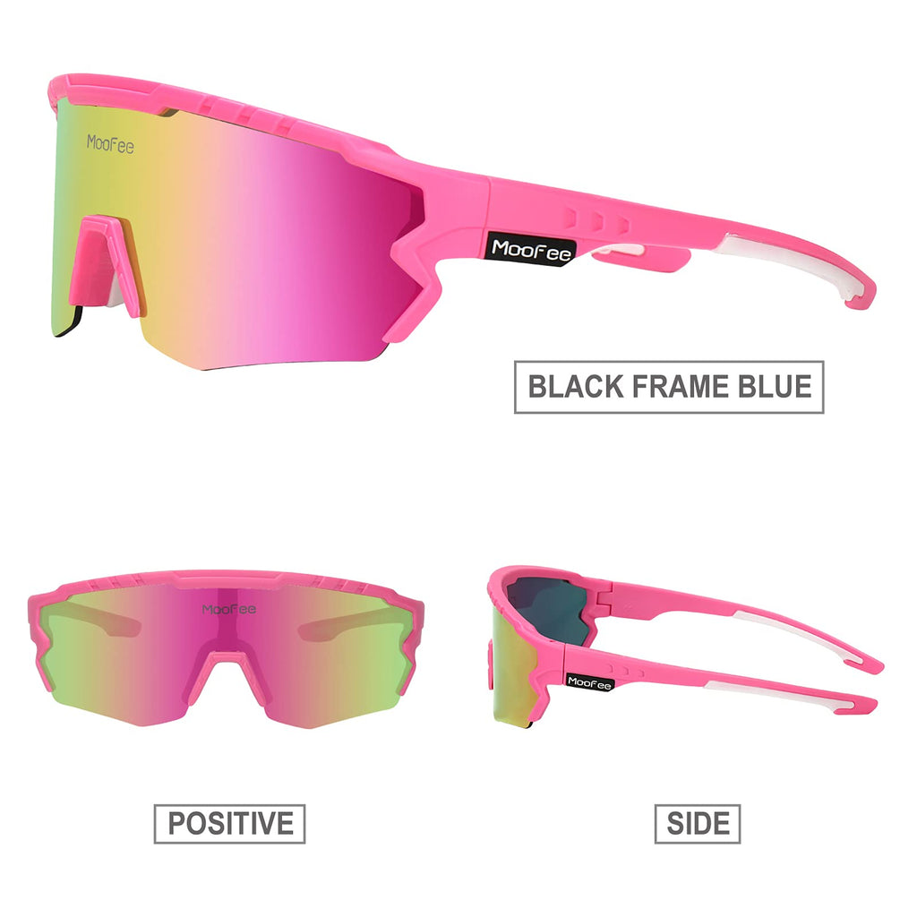Moofee Cycling Glasses Sports Polarized Sunglasses For Men Women Riding Fishing Golf Baseball Running Glasses (Mf006-Pink)