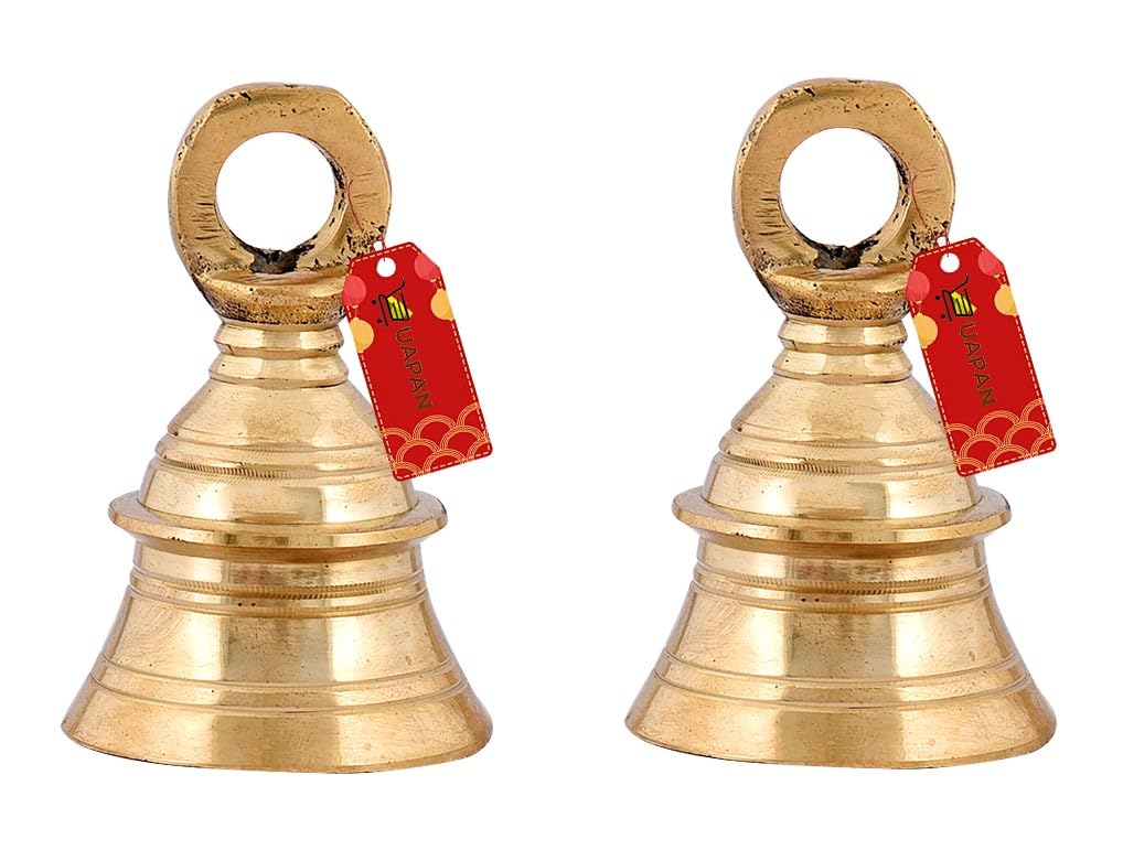 Uapan Brass Hanging Bell For Festival Home Decoration With J Hock (3 Inch, Pack Of 2)