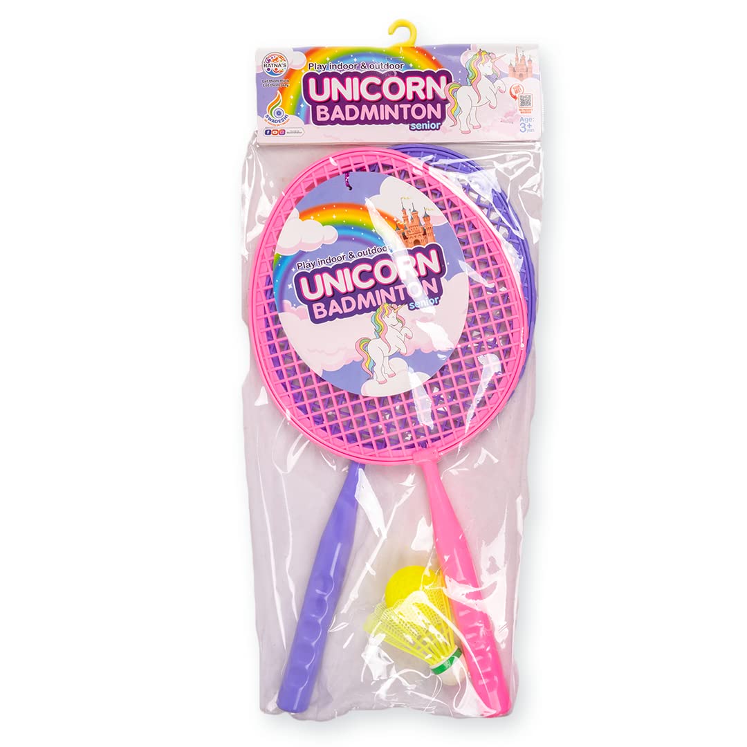 RATNAS Ratnas Unicorn Plastic Badminton Senior Racket 43 Cm Indoor & Outdoor Game With 2 Rackets, 1 Shuttlecock & 1 Ball, Multi