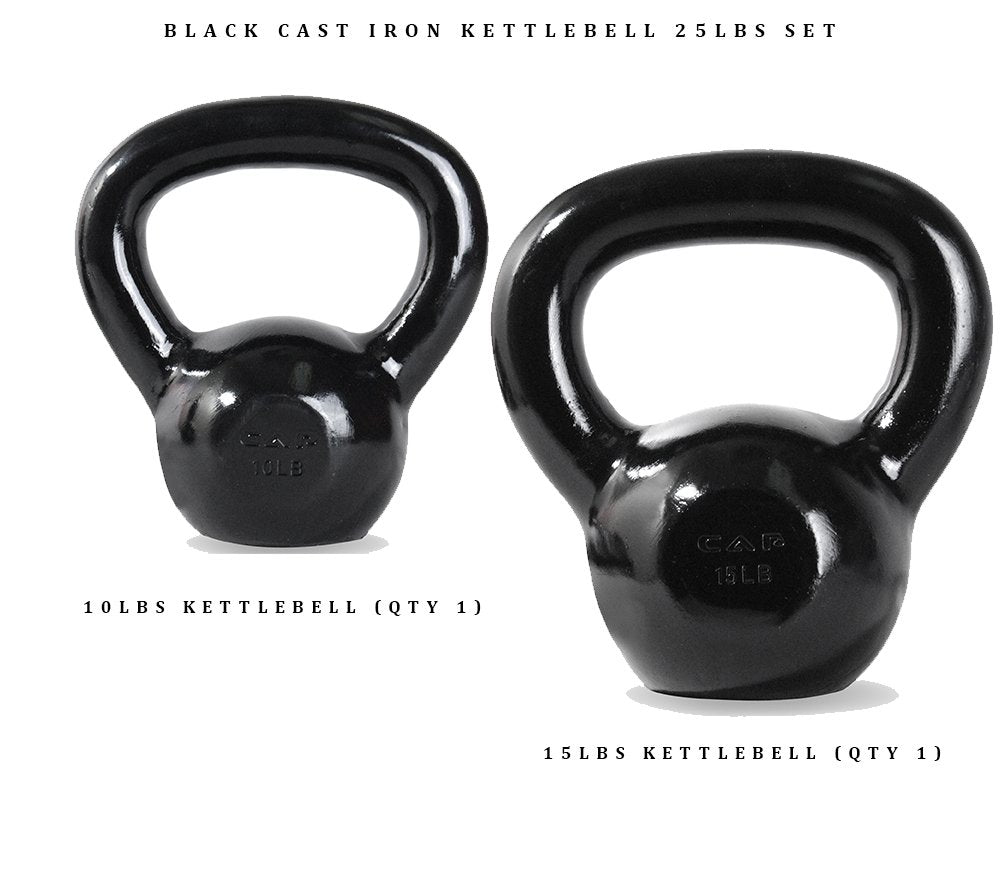 Cap Barbell Sdk2S-25 Cap Cast Iron Kettlebell Bundle, 10 + 15 Lb Kettlebells, 25 Lb Set