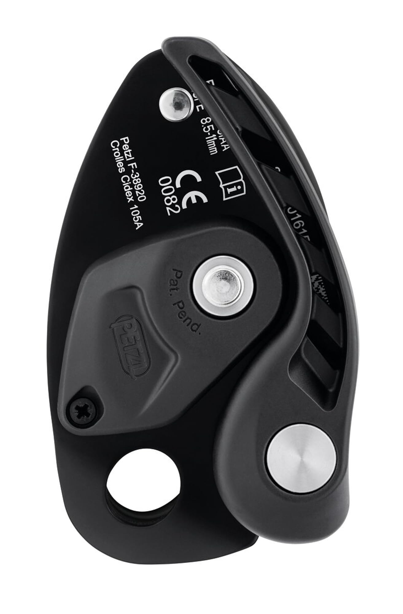 NEOX Belay device with cam-assisted blocking, optimized for lead climbing, Black