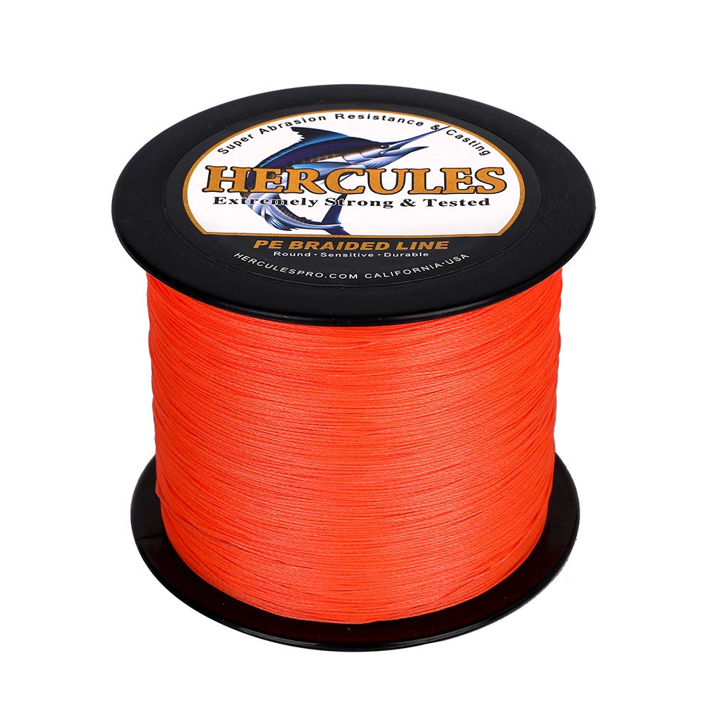 Hercules Braided Fishing Line 2000M 2187Yds 10Lbs-200Lbs Pe Superline 8 Strands (Orange 60Lb/27.2Kg 0.40Mm)