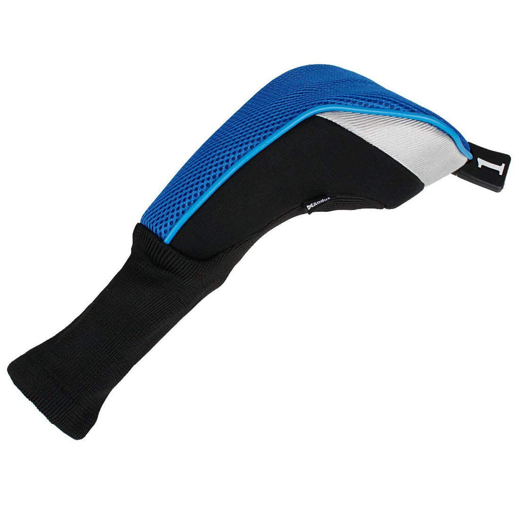 Andux 4Pcs/Set Golf 460Cc Driver Wood Club Head Covers Long Neck With Replaceable No. Tags Black/Blue