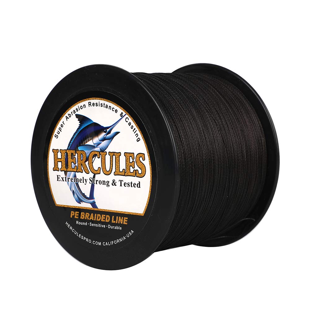 Hercules Braided Fishing Line 2000M 2187Yds 10Lbs-200Lbs Pe Superline 8 Strands (Black 70Lb/31.8Kg 0.44Mm)