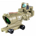 SYBESTE Adjustable 4x32 Red Dot Scope with 1x-4x Magnification, 20mm Rail Mount for Glock, Hunting & Tactical Use (Tan/Red Chavr