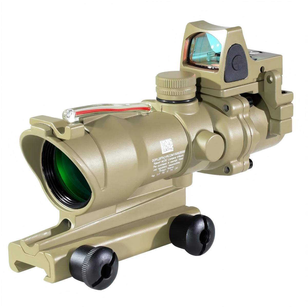 SYBESTE Adjustable 4x32 Red Dot Scope with 1x-4x Magnification, 20mm Rail Mount for Glock, Hunting & Tactical Use (Tan/Red Chavr