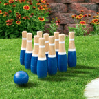 Backyard Lawn Bowling Game - Indoor And Outdoor Family Fun For Kids And Adults - 10 Wooden Pins, 2 Balls, And Mesh Carrying Bag