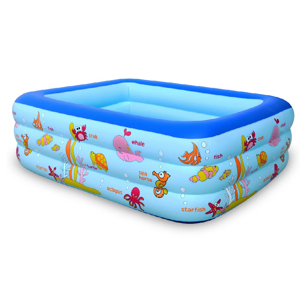 Inflatable Swimming Pool for Kids and Adults, 83 x 57 x 25 Kiddie Pool with Inflatable Soft Floor, Ocean World Family Blow Up Po