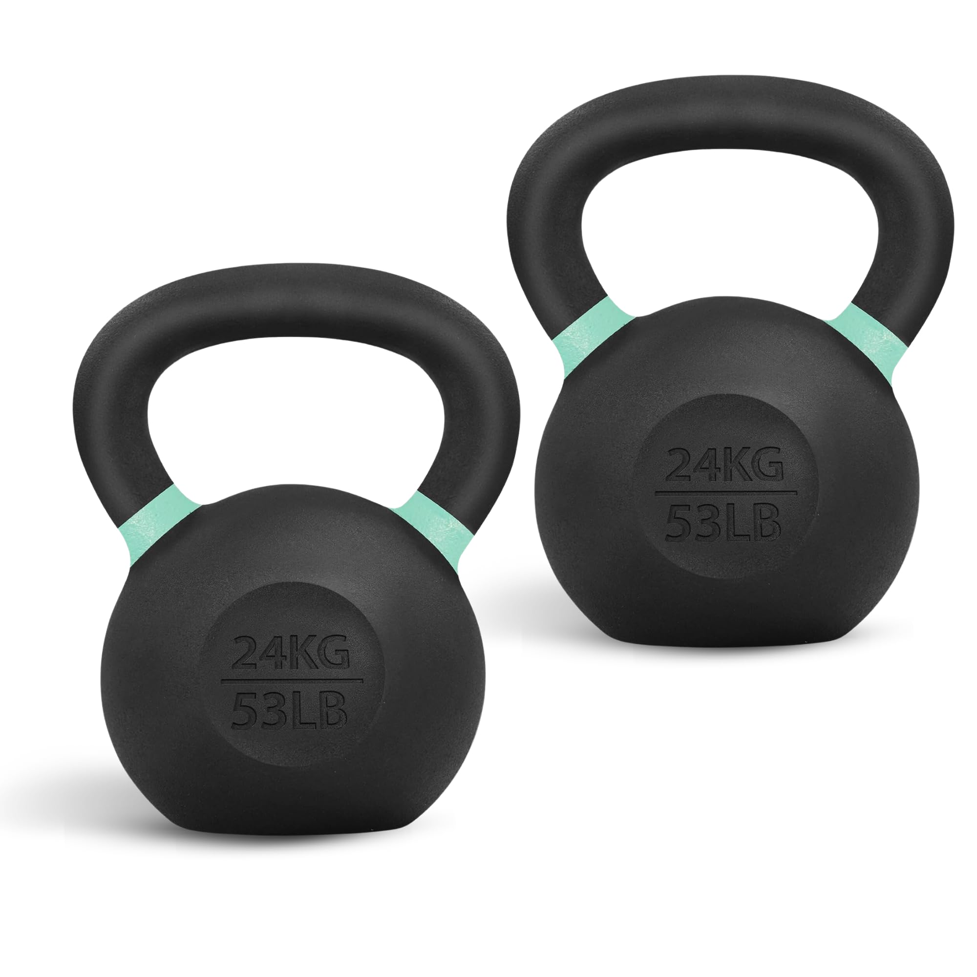 Yes4All Powder Coated Cast Iron Kettlebell Pair Light Green - 24 Kg / 53 Lb Strength Training Kettlebells Weight Set For Full Bo