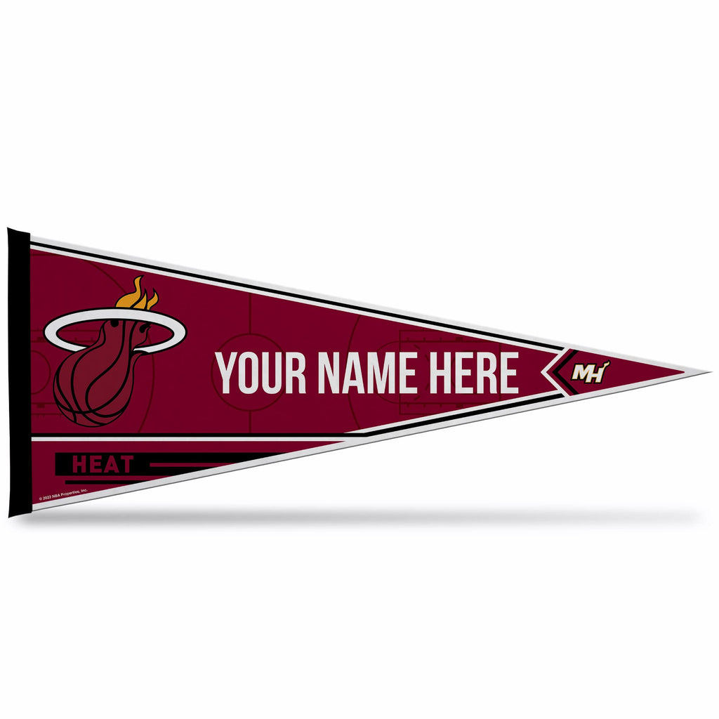 Rico Industries Nba Basketball Miami Heat Personalized - Custom 12'' X 30'' Soft Felt Pennant - Ez To Hang