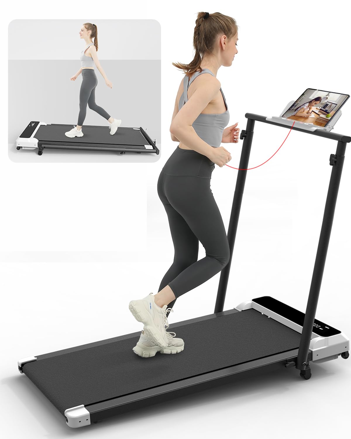 Ueadcm Walking pad, Walking Pad Under Desk Treadmill with LED Display, 2 in 1 Treadmill for Home and Office, Walking pad with In
