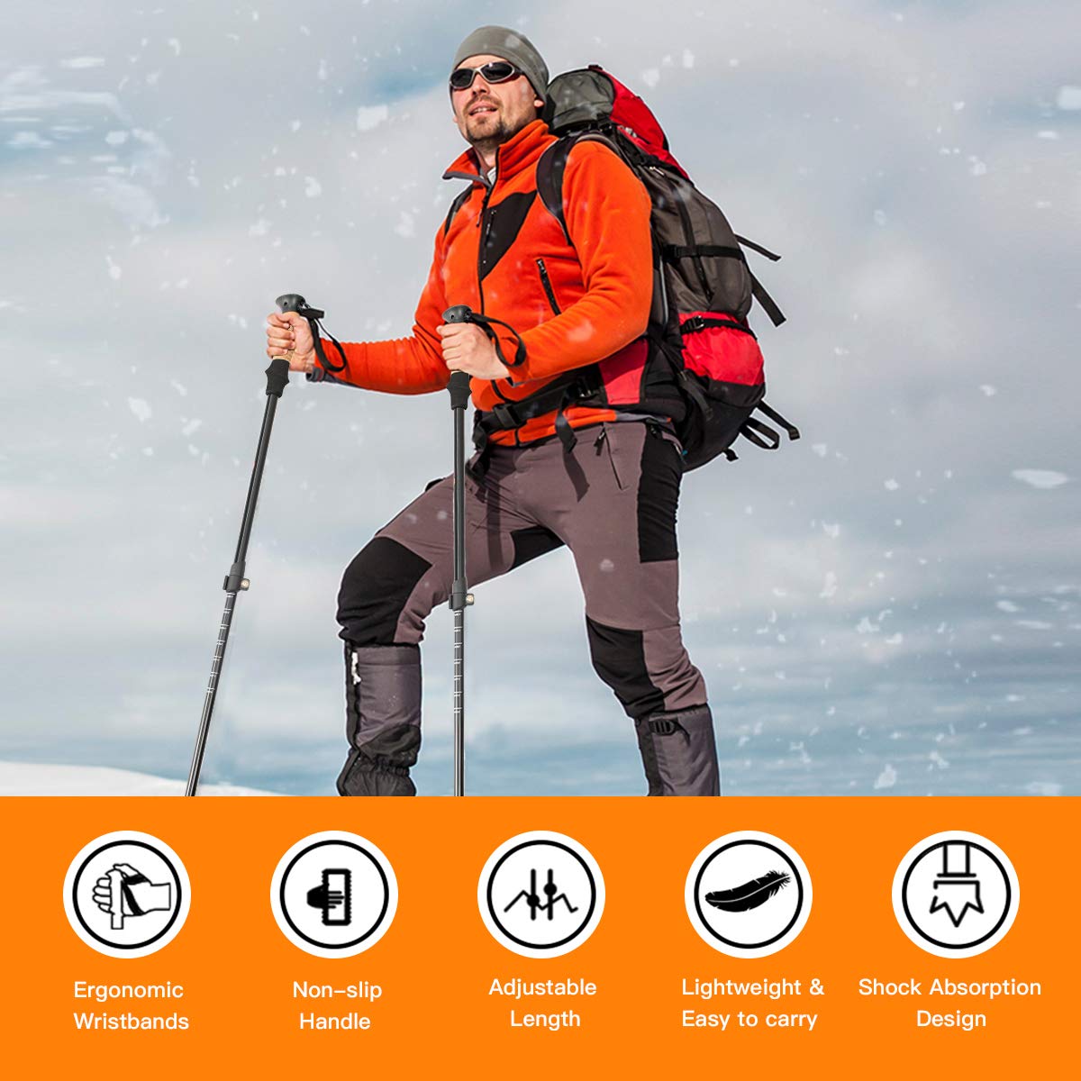 Goplus Trekking Poles, 2 Pack Adjustable Anti-Shock Hiking Walking Climbing Sticks, Lightweight Aluminum 7075 With Carry Bag