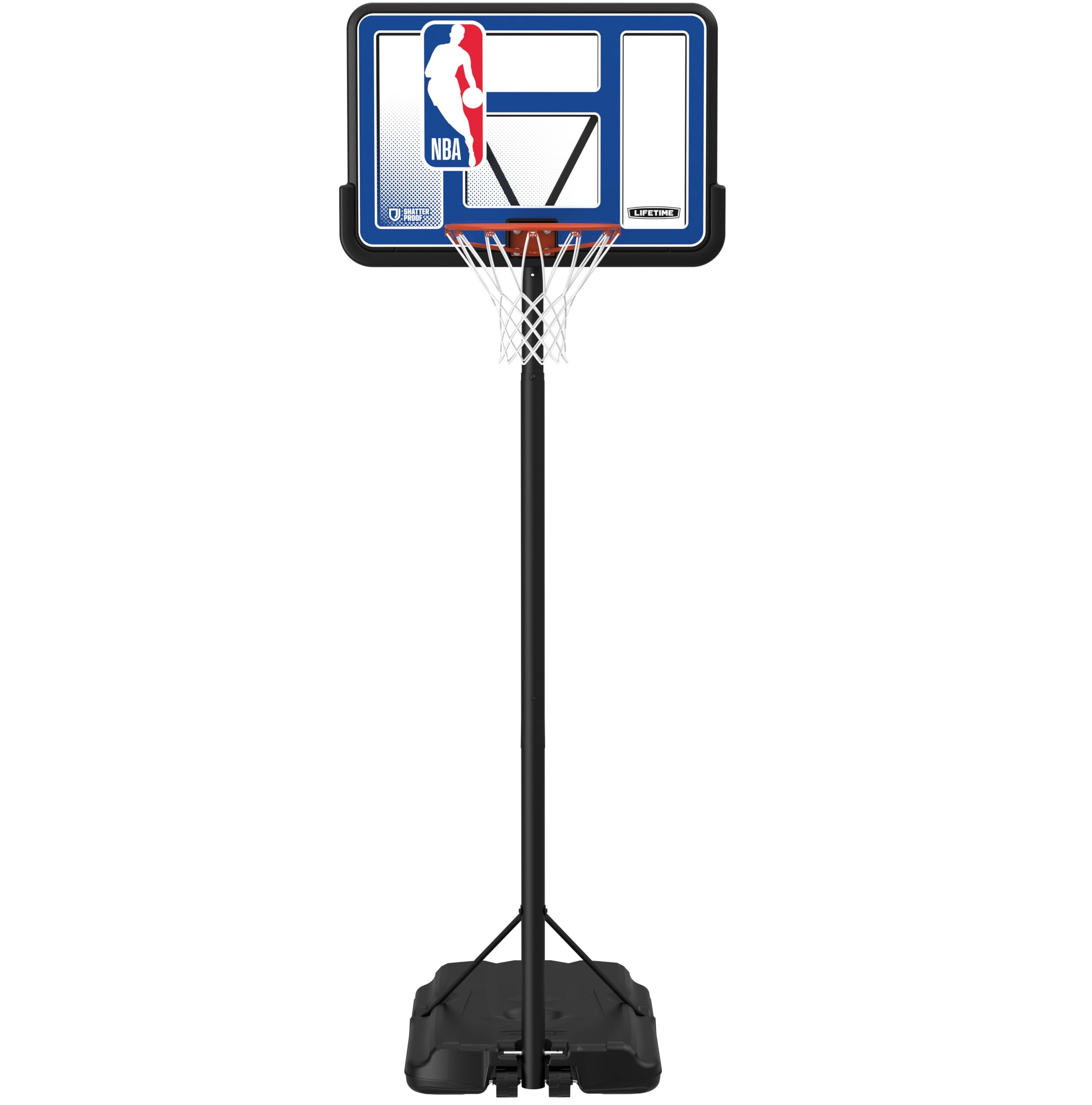 Lifetime NBA League Edition Portable Basketball Hoop, Adjustable Height 7.5-10 Ft, 44 Inch Shatterproof Fusion Backboard, Base w