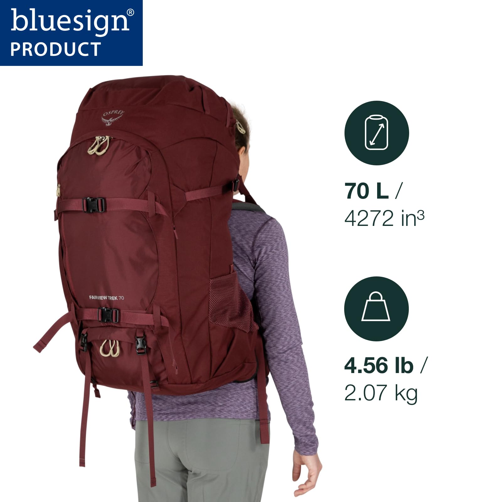 Osprey Fairview Trek 70L Womens Travel Backpack, Night Jungle Blue