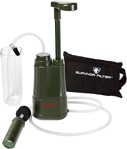 Survivor Filter Pro Water Purification System For Survival - Lightweight Hand-Pump Portable Water Filter For Backpacking Hiking