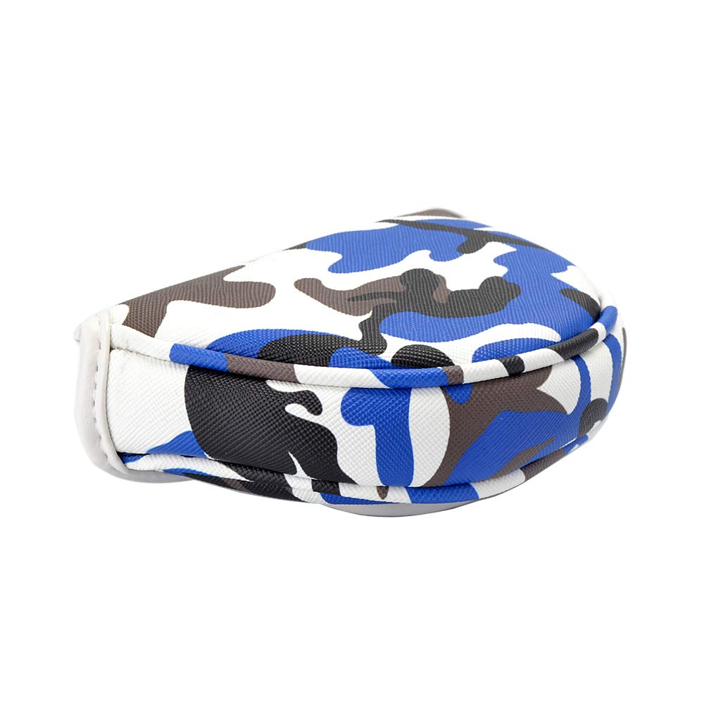 Gooaction Camo Blue Golf Small Mallet Putter Head Cover Magnetic Closure Camouflage Print Synthetic Leather Mini Putters Club He