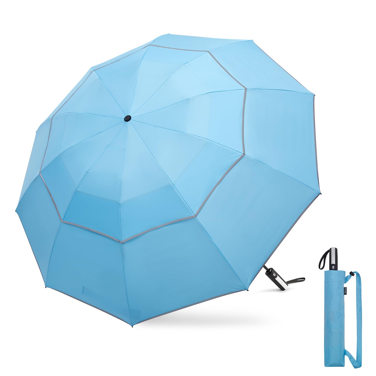 G4Free 54 Inch Windproof Inverted Umbrella with Reflective Stripe, Large Compact Reverse Golf Travel Umbrella for Rain 10 Ribs D