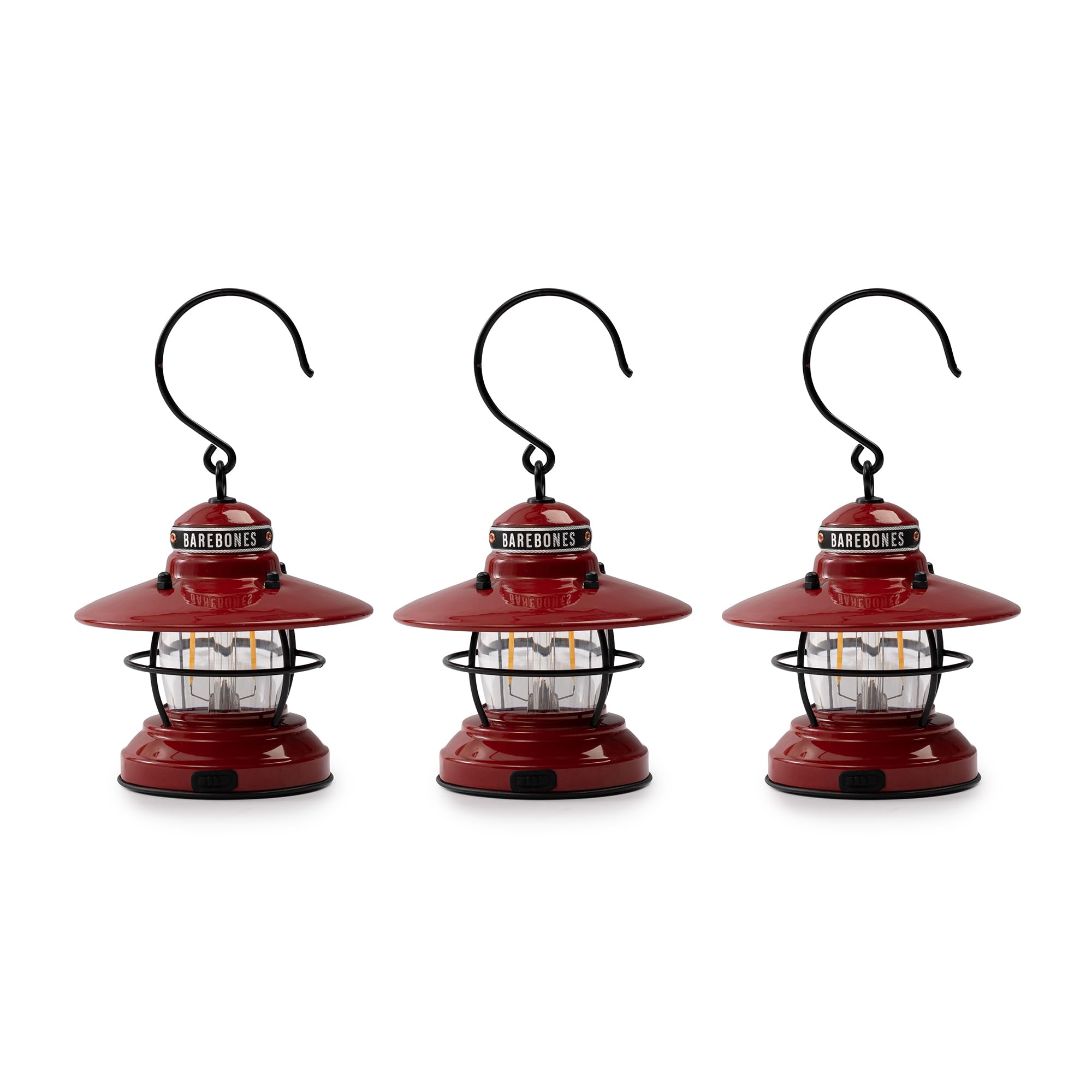 Barebones Edison Mini Lantern - 3 Packs Red, Vintage LED Camping Lantern with Adjustable Brightness - Compact Weatherproof Outdo