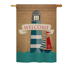 Breeze Decor 07046 Beach & Nautical Lighthouse & Sailboat 2-Sided Vertical Impression House Flag - 28 X 40 In.