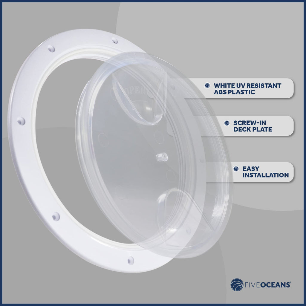 Five Oceans 8'' Boat Hatch, Marine Round Inspection Deck Plate Hatch With Detachable Clear Lid, Uv-Resistant Abs White Plastic,