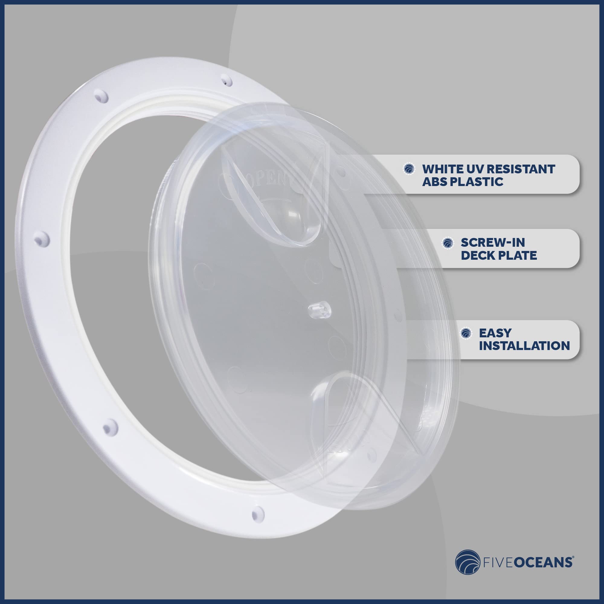 Five Oceans 8'' Boat Hatch, Marine Round Inspection Deck Plate Hatch With Detachable Clear Lid, Uv-Resistant Abs White Plastic,