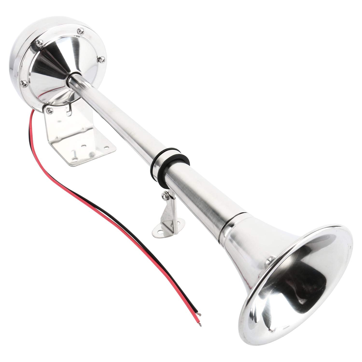 Amarine Made 12V Marine Boat Horn 115Db Stainless Steel Single Trumpet Horn For Ship Truck Rv Trailer, Low Tone, 16-1/8''