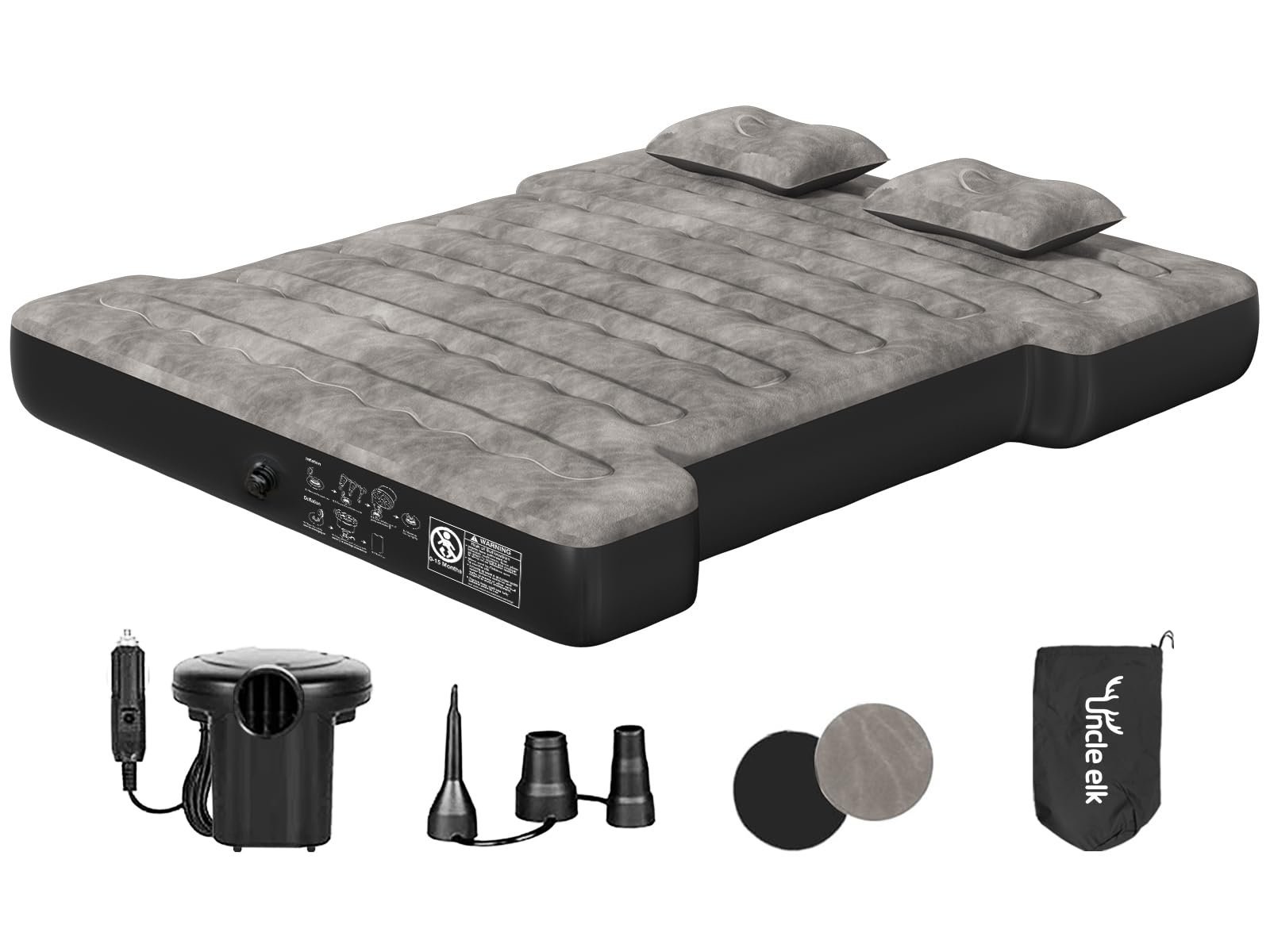 Uncle Elk Truck Bed Mattress 5.5-5.8Ft: Inflatable Air Mattress For Camping Short Truck Bed 2 Person, Air Pump 2 Pillows, Carry