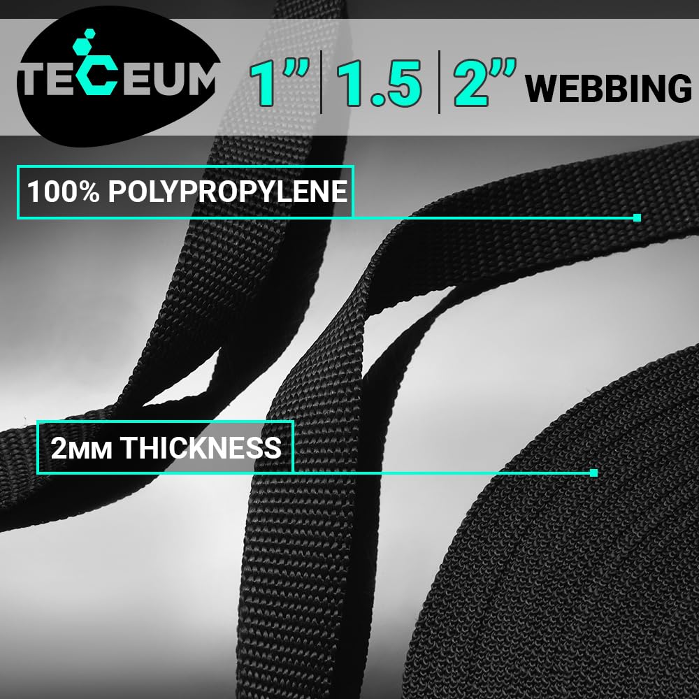Teceum 1 Inch Webbing - Black - 25 Yards - 1 Webbing For Climbing Outdoors Indoors Crafting Diy Nw