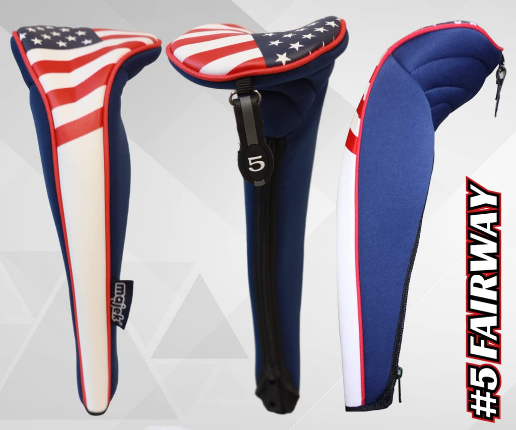 Usa Patriot Golf Zipper Head Covers 5 Fairway Woods Headcover U.S.A Neoprene Style Patriotic Driver Fits All Fairway Clubs