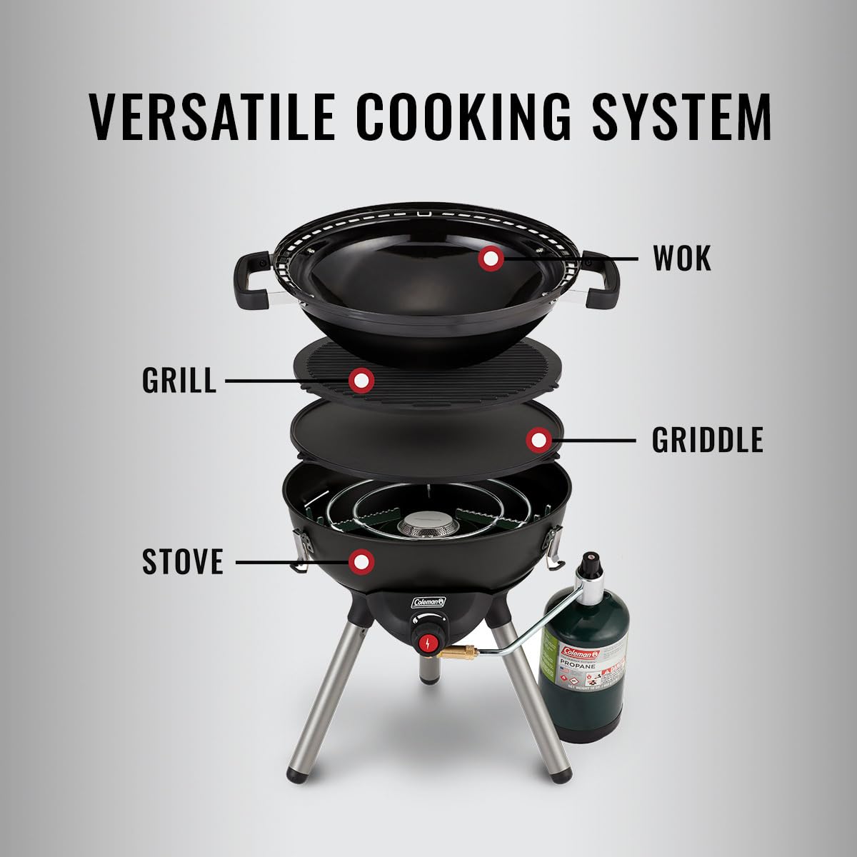 Coleman 4-In-1 Portable Propane Gas Camping Stove, Black