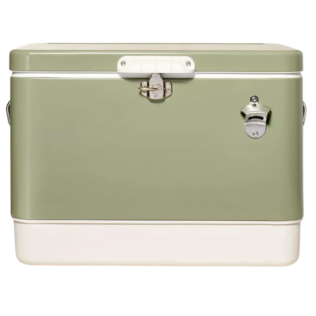 FSE Retro Metal Cooler, 80 Can/54 Qt. Capacity, Hard-Sided, Two Tone, Holds Up to 80 Beverage Cans, Metal Construction with Plas