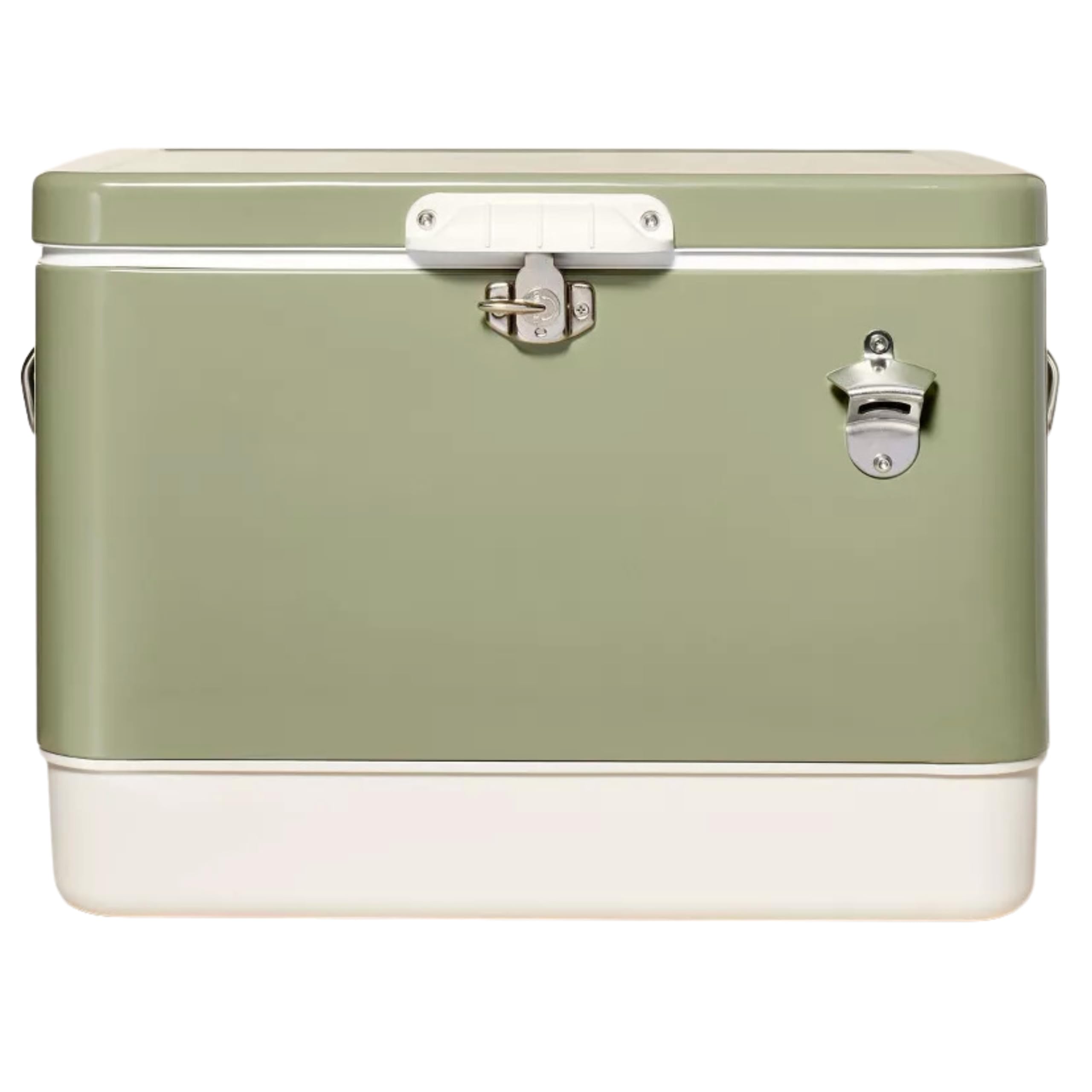 FSE Retro Metal Cooler, 80 Can/54 Qt. Capacity, Hard-Sided, Two Tone, Holds Up to 80 Beverage Cans, Metal Construction with Plas