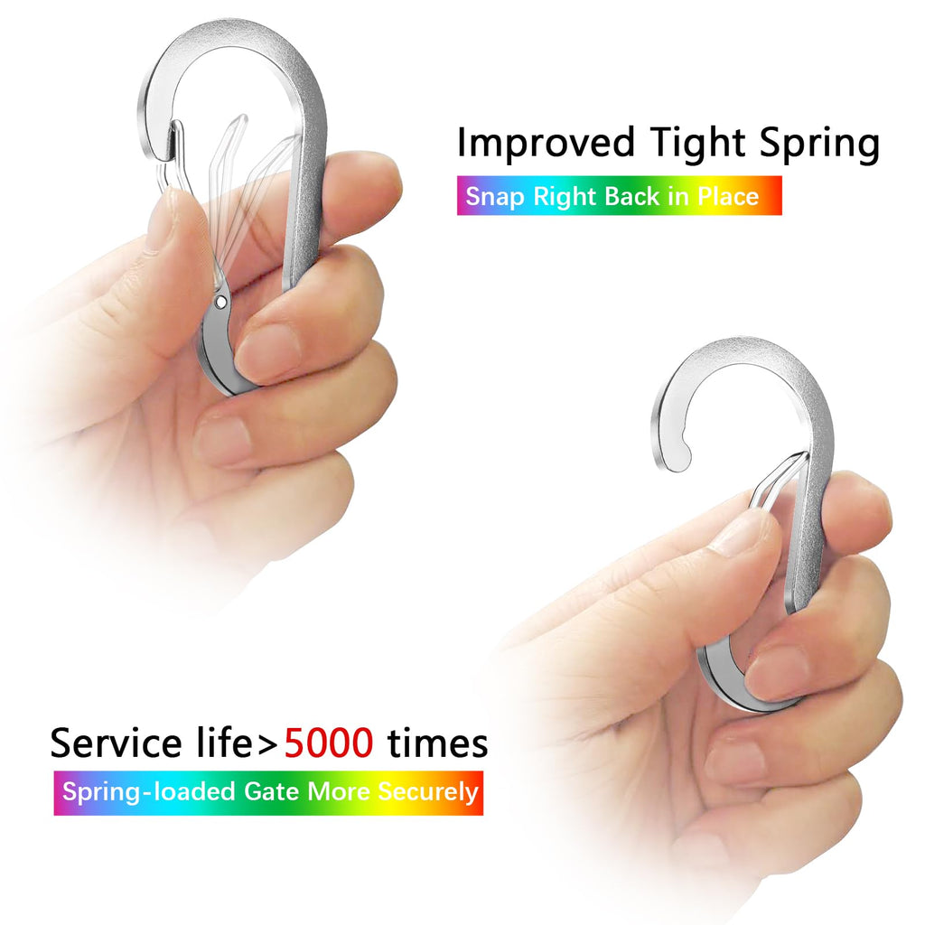 Sprookber 3.2 Inch Aluminum Carabiner Clips D Ring, Caribeaner Spring Snap Hook With Keychain For Camping, Hiking, Gym & Outdoor