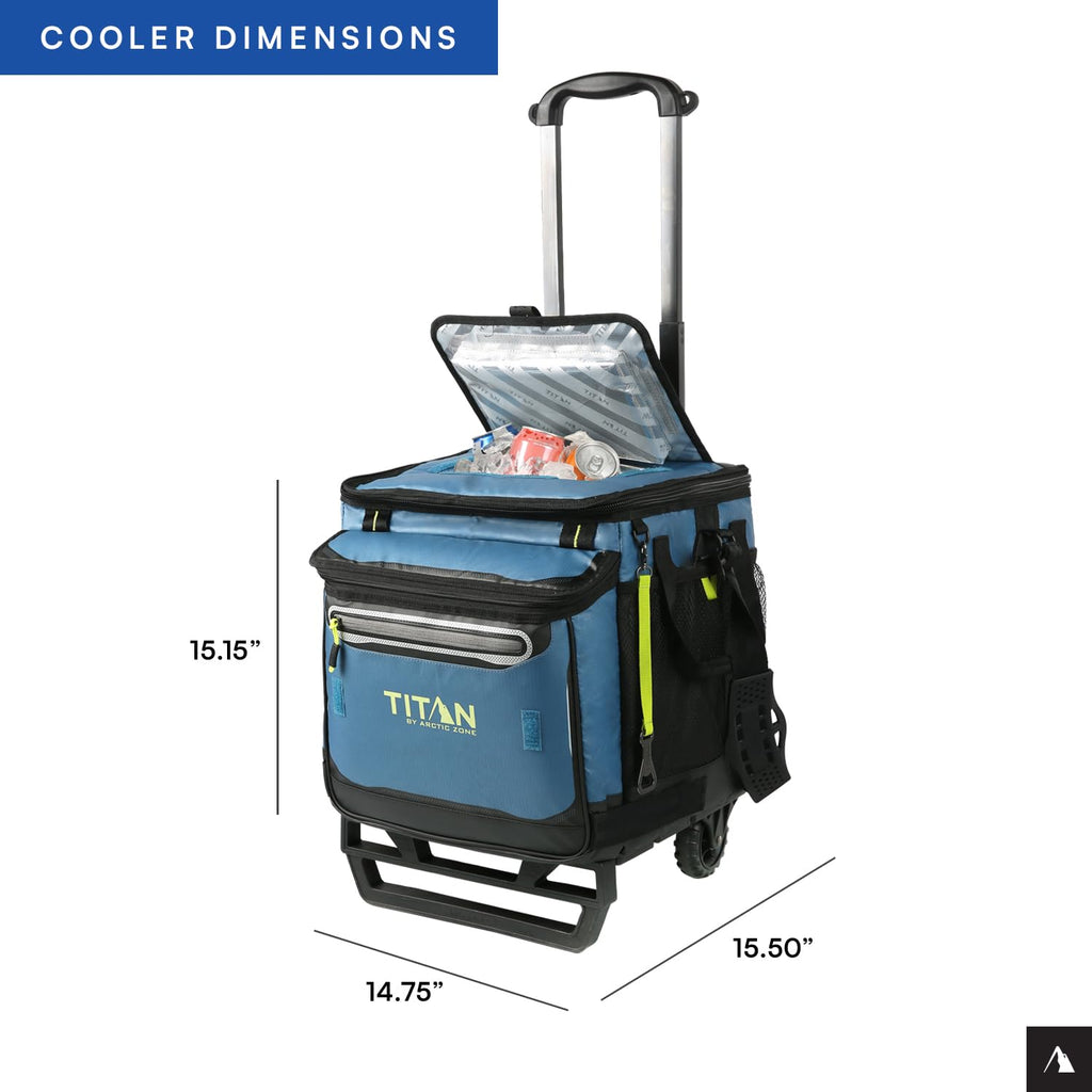 Titan Deep Freeze 60 (50+10) Can Wheeled Cooler - Collapsible Rolling Cooler with Wheels and All-Terrain Cart, Marine Blue