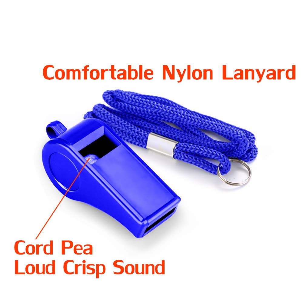 Hipat Whistle With Lanyard, 2 Packs Blue Plastic Whistles, Extra Loud Sports Whistles Great For Coach, Referee, Basketball, Life