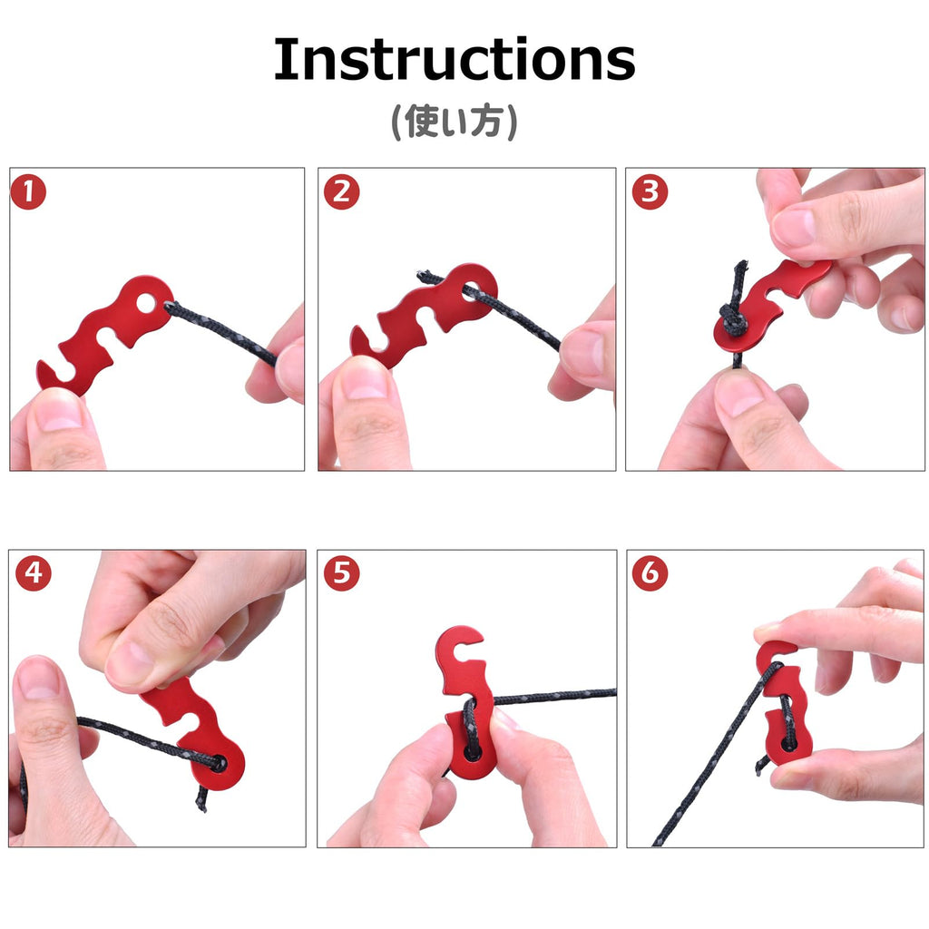 Azarxis Aluminum Alloy Paracord Tensioners Rope Adjuster, Ultralight Strong Tent Guyline Cord Adjuster Wind Rope Buckle (Red (Th