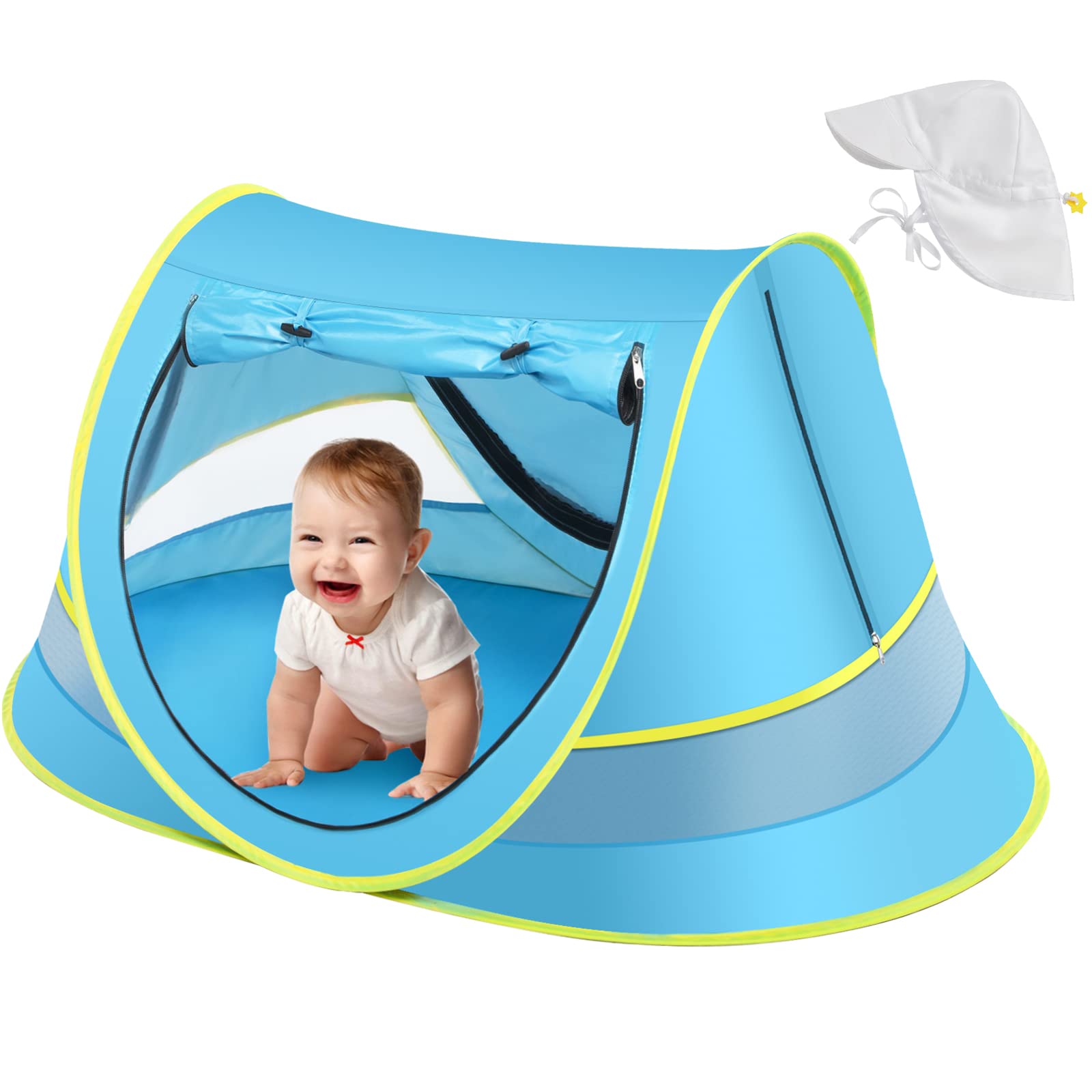 Baby Beach Tent With Baby Hat, Pop Up Toddler Travel Tent With Sun Hat For Boys Or Girls, Sun Shade For Toddler Camping, Infant 
