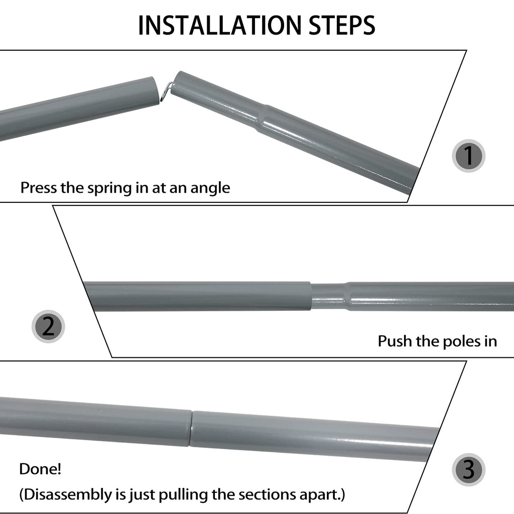 Sutekus Steel Rod Tent Pole Replacement Accessorie 2Pc/Set Adjustable Bars(Gray)