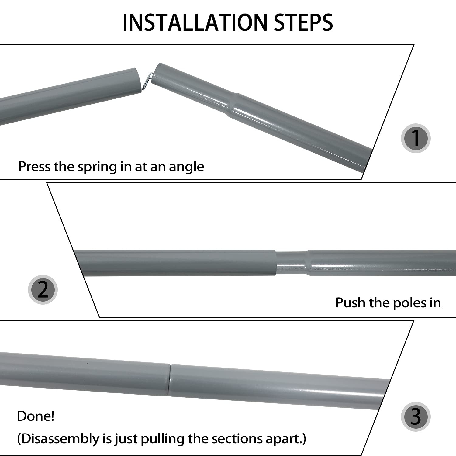 Sutekus Steel Rod Tent Pole Replacement Accessorie 2Pc/Set Adjustable Bars(Gray)