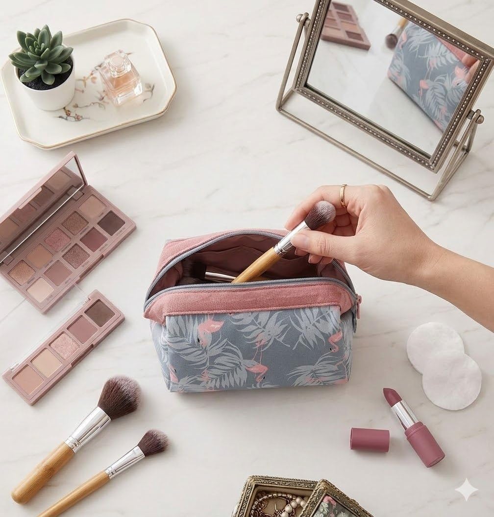 Cosmetic Toiletry Makeup Pouch With Portable Travel Multipurpose WaterResistant Zipper Makeup Brush Bags  Flamingo Jspf52