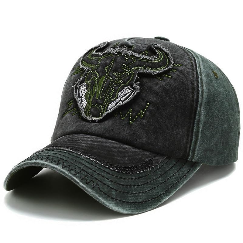 Alexvyan Green Bull Printed Cotton MenS Sun Visor Cap  Baseball Adjustable Sport Summer Cap For Golf, Tennis, Cricket, Cycling