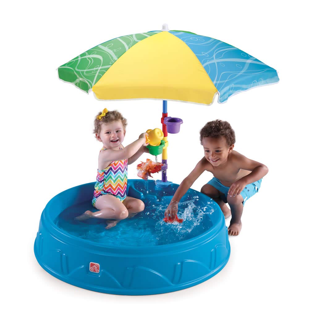 Step2 Play & Shade Pool, Kids Activity Pool With Umbrella, Summer Outdoor Toys, 7 Piece Toy Accessories, For Toddlers 2+ Years O