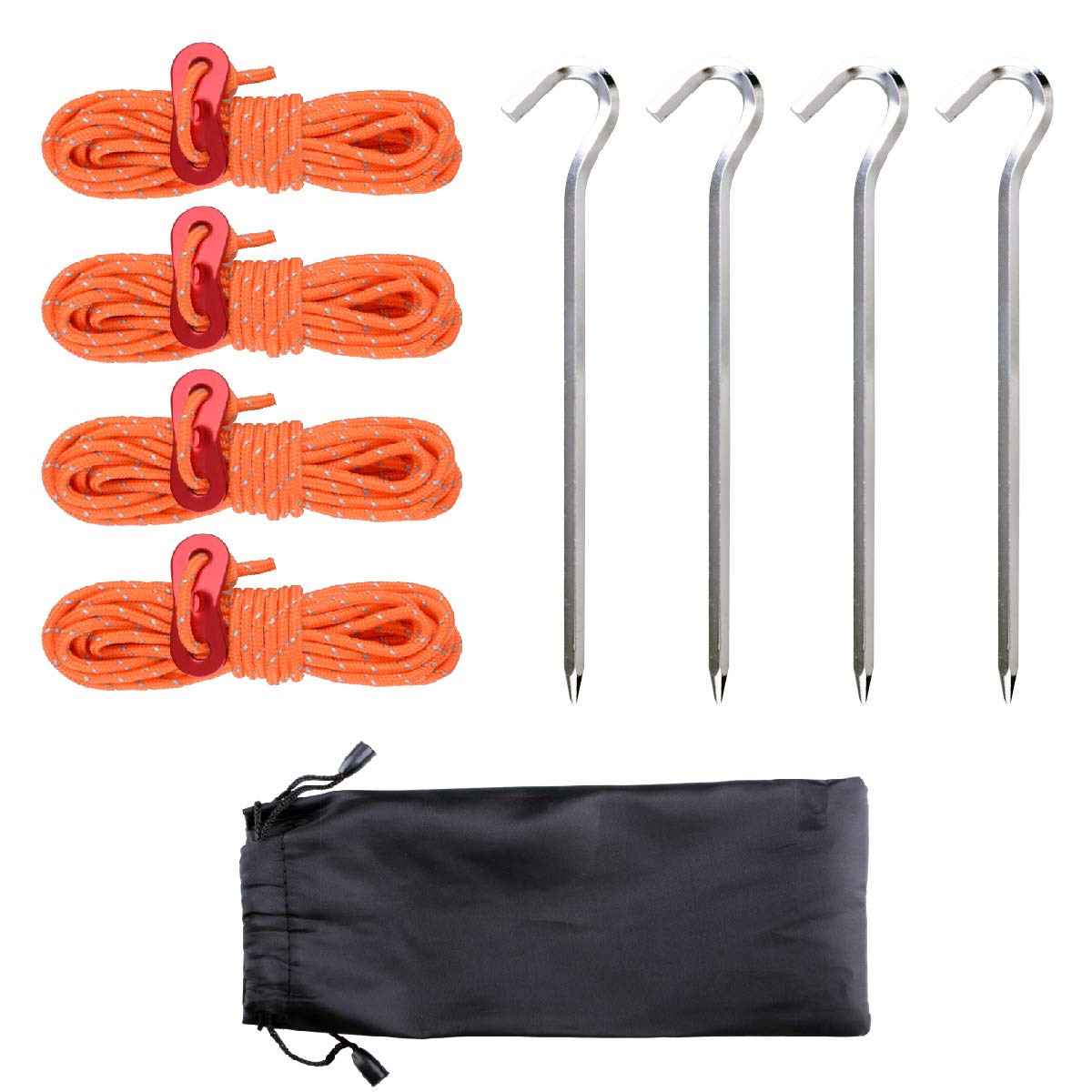 Azarxis Outdoors Tent Stakes Pegs With Reflective Guy Lines Ropes 13Ft Per Piece With Aluminum Cord Adjuster Tensioner For Campi