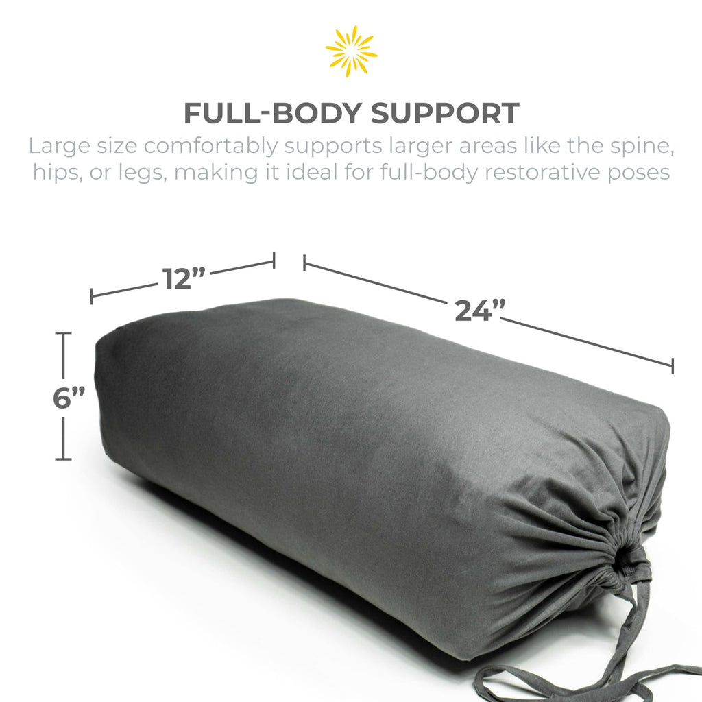 Sunshine Yoga Extra Firm Large Yoga Bolster, 24'' X 12'' X 6'' Restorative Yoga Pillow With Removable Cinched Cover, Rectangular